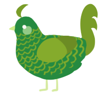A viridian and chartreuse chicken with a lace pattern