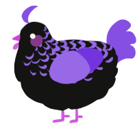 A black and blurple chicken with a half-lace pattern