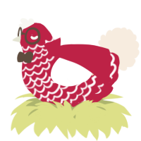 A crimson and cream chicken with a lace pattern
