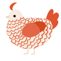 A cream and vermilion chicken with a lace pattern