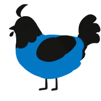 A sapphire and black chicken with a head pattern