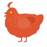 A vermilion chicken with a half-lace pattern