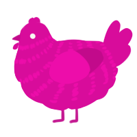 A fuchsia chicken with a bar pattern