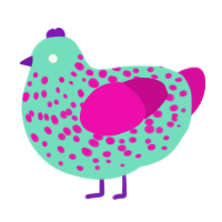 A mint and fuchsia chicken with a speckle pattern