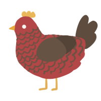 A red and bark chicken with a lace pattern