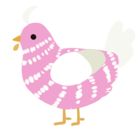 A pink and white chicken with a bar pattern