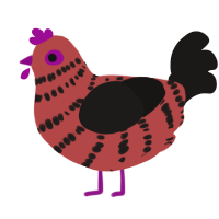 A red and sable chicken with a bar pattern
