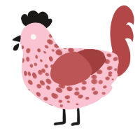 A rose and red chicken with a speckle pattern