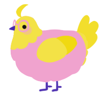 A pink and yellow chicken with a head pattern