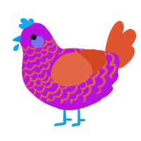 A amethyst and vermilion chicken with a lace pattern