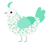 A white and mint chicken with a speckle pattern