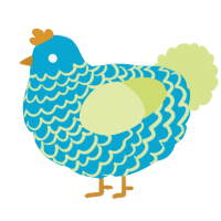 A cerulean and lemon chicken with a lace pattern