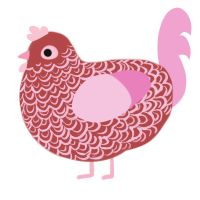 A red and pink chicken with a double-lace pattern