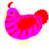 A fuchsia and vermilion chicken with a bar pattern