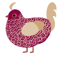 A maroon and beige chicken with a double-lace pattern