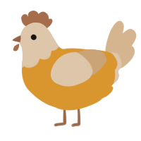 A orange and beige chicken with a head pattern