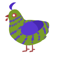A chartreuse and indigo chicken with a bar pattern