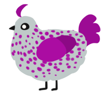 A silver and plum chicken with a speckle pattern
