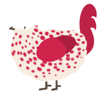 A cream and crimson chicken with a speckle pattern