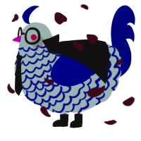 A silver and navy chicken with a lace pattern