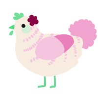 A cream and pink chicken with a half-bar pattern