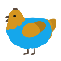 A sky and ochre chicken with a head pattern