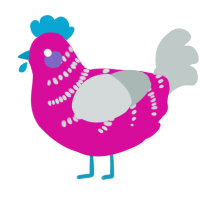 A fuchsia and silver chicken with a half-bar pattern