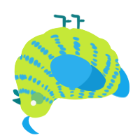 A lime and sky chicken with a bar pattern