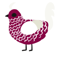 A maroon and white chicken with a lace pattern