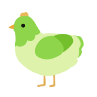A apple and grass chicken with a head pattern