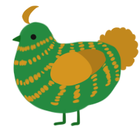 A viridian and ochre chicken with a bar pattern