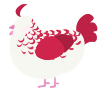 A white and crimson chicken with a half-lace pattern