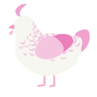 A white and pink chicken with a half-lace pattern