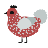 A red and silver chicken with a speckle pattern