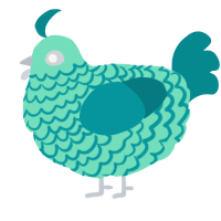 A mint and teal chicken with a lace pattern