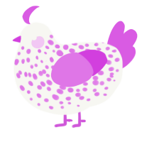 A white and orchid chicken with a speckle pattern