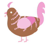 A brown and pink chicken with a half-bar pattern