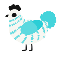 A white and aqua chicken with a bar pattern