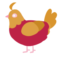 A crimson and orange chicken with a head pattern