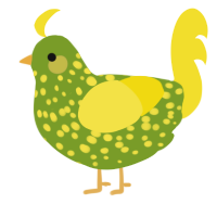A chartreuse and yellow chicken with a speckle pattern