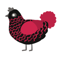 A black and crimson chicken with a lace pattern