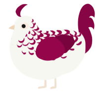 A white and maroon chicken with a half-lace pattern