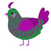 A viridian and plum chicken with a lace pattern