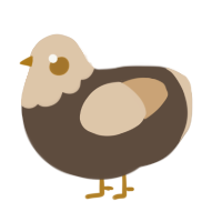 A bark and beige chicken with a head pattern