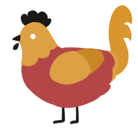 A red and orange chicken with a head pattern