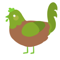 A brown and chartreuse chicken with a head pattern