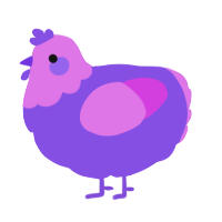 A blurple and orchid chicken with a head pattern