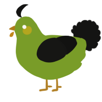 A chartreuse and black chicken