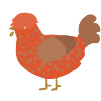 A vermilion and brown chicken with a speckle pattern