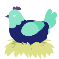 A navy and mint chicken with a head pattern